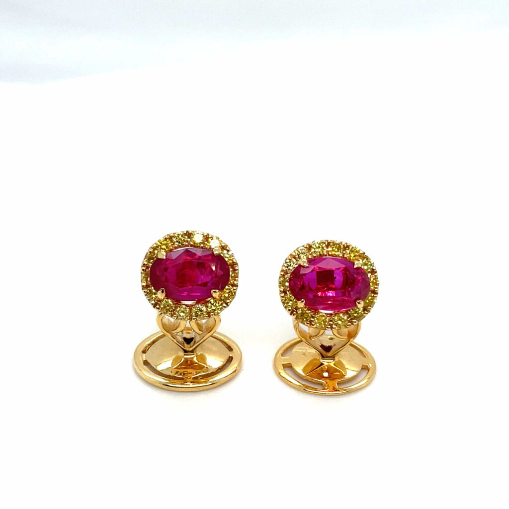 Ruby Earrings with yellow diamonds