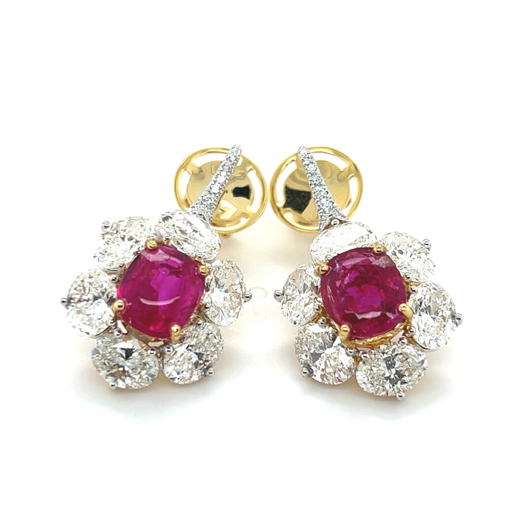 Ruby Earring With Oval Diamonds